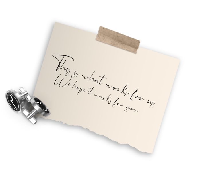 Decorative note with handwritten text and camera elements